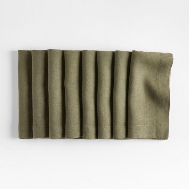 Marin Desert Green Linen Napkins, Set of 8 | Crate & Barrel