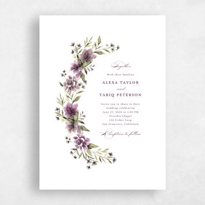 Purple Floral Wedding Invitation - Cordova Wreath