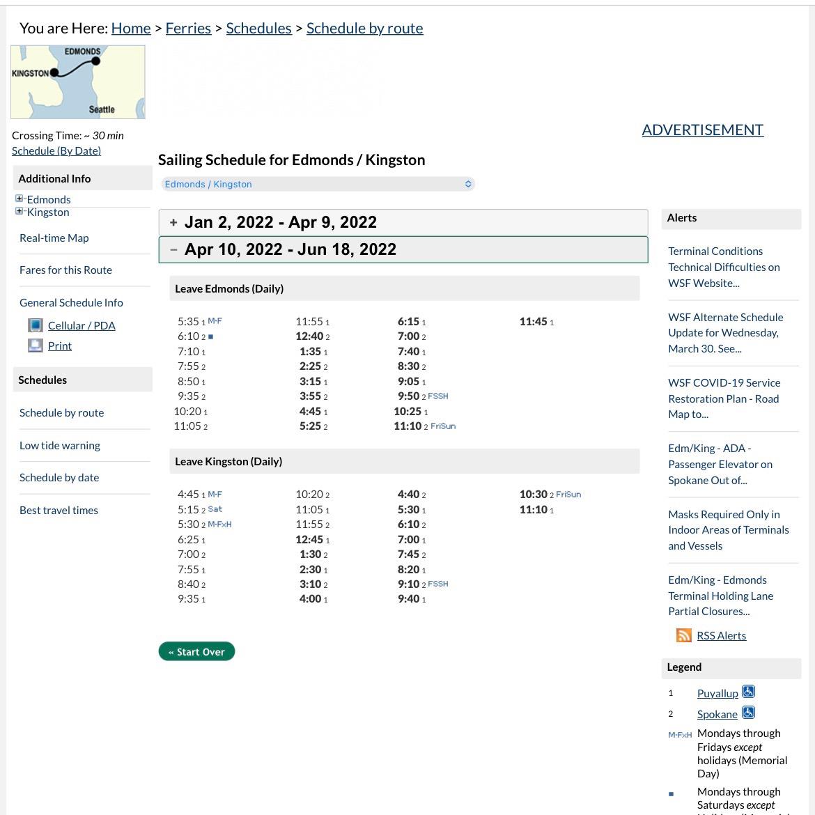 Ferry schedule from EDMONDS