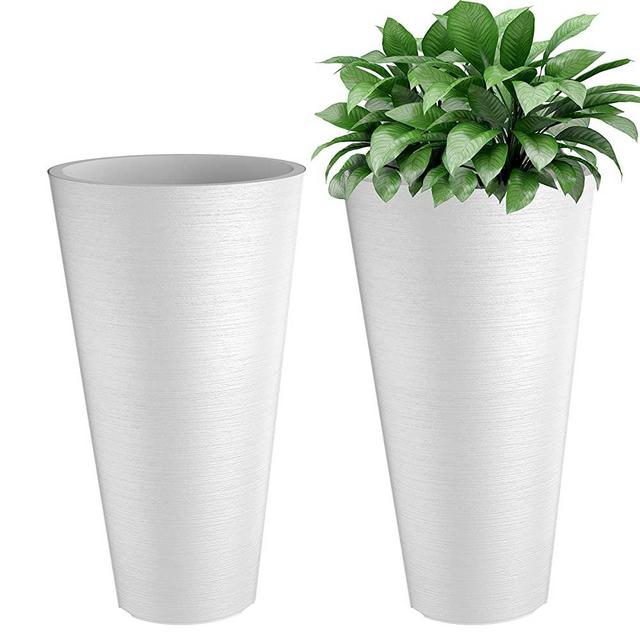 Verel Set of 2 Tall Outdoor Planters - 24 Inch Large Outdoor Planters with Small Planting Pots – Indoor and Outdoor Flower Pots for Front Door, Patio and Deck (White)