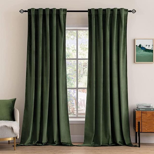 MIULEE Velvet Curtains 96 inches - Luxury Blackout Curtains for Bedroom Living Room Thermal Insulated Super Soft Window Drapes Rod Pocket & Back Tab, Olive Green, W52 x L96 inches, 2 Panels