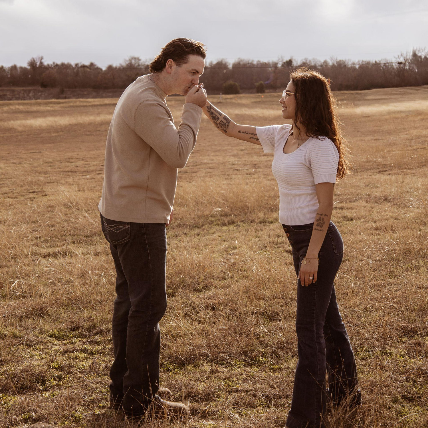 Doing our handshake during our engagement shoot in TX 1/23/2026