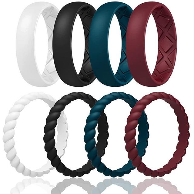 Egnaro Silicone Wedding Bands Women, Inner Arc Ergonomic Breathable Design Silicone Rubber Wedding Bands Rubber Rings for Women