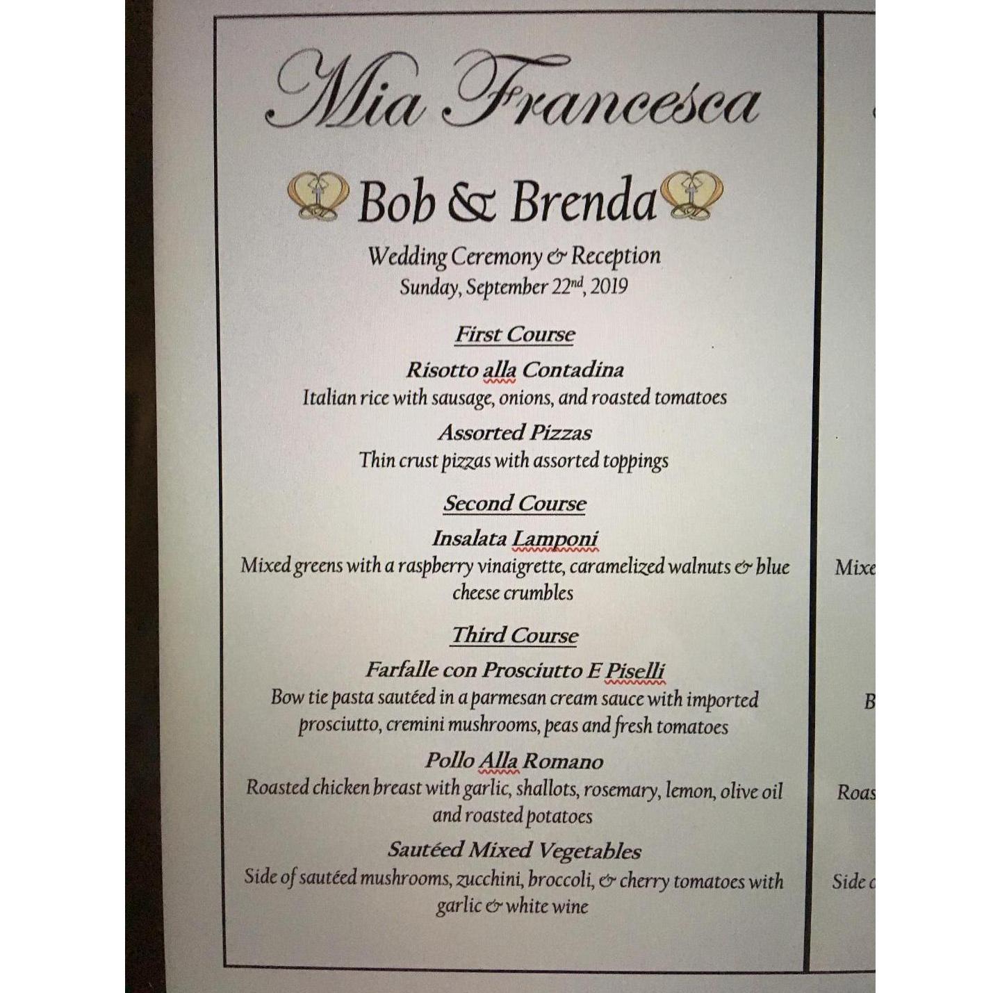 This will be the menu served.