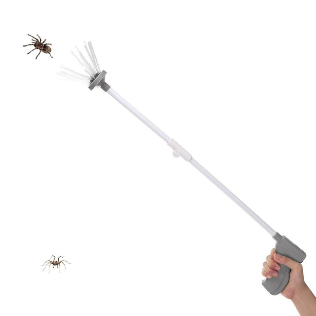 Spider Catcher, Insect Catcher, Bug Grabber, Spider Grabber, Long Handled with Foldable Design, for Home Office Garden Camping Beach (2nd Generation, Grey)