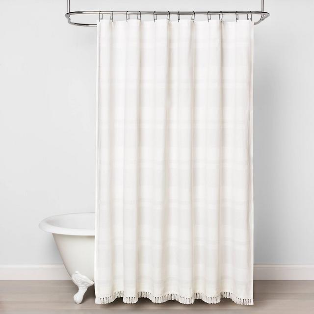 Embroidery Border Shower Curtain Taupe - Hearth & Hand™ with Magnolia