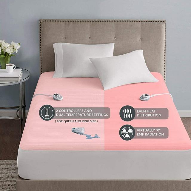 Serta Waterproof Mattress Pad-Cotton Blend Electric Bed Warmer with 10 Heat Settings Controller Zero Radiation, Auto Shut Off, 18" Deep All Around Elastic Pocket, King, White