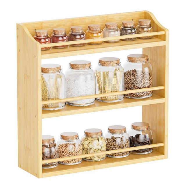 STELLSTAR Spice Rack Wall Mounted, Spice Organizer for Counter, Bamboo Spice Storage Holder for Kitchen Cabinet, Pantry (Spice Jars Not Included, Natural)