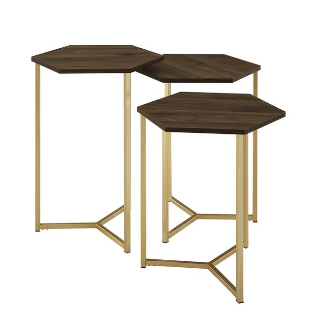 Set Of 3 Hex Nesting Tables Dark Walnut / Gold - Saracina Home