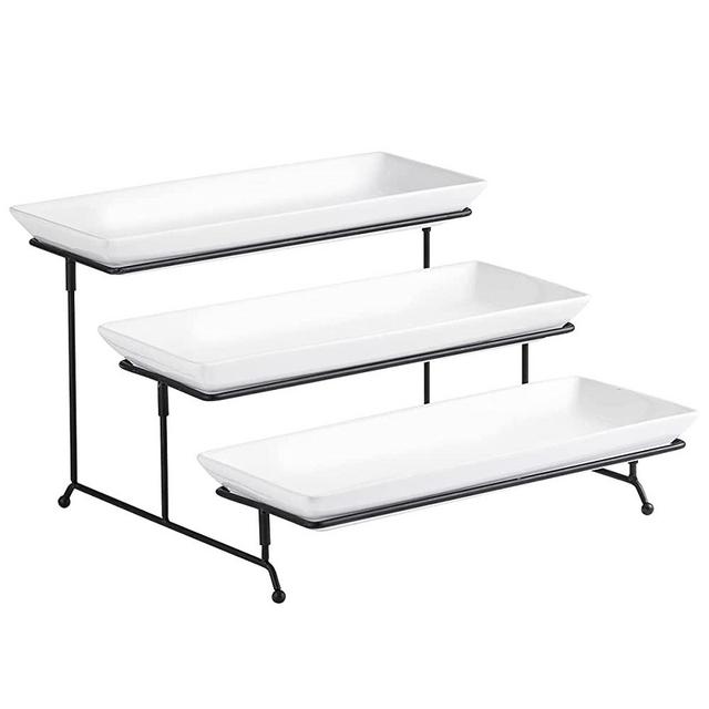 Large 3 Tier Serving Stand 14 Inches Serving Platters Rectangular Serving Plates for Party Display Set Collapsible Sturdier Rack