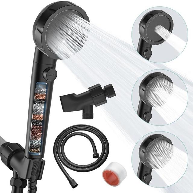 EAARSUO Filtered Shower Head with Handheld High Pressure, Handheld Shower Head with On Off Switch, 3 Modes Shower Envy Shower Head, Powerful Shower Head Filter for Hard Water (Normal, Matte Black)