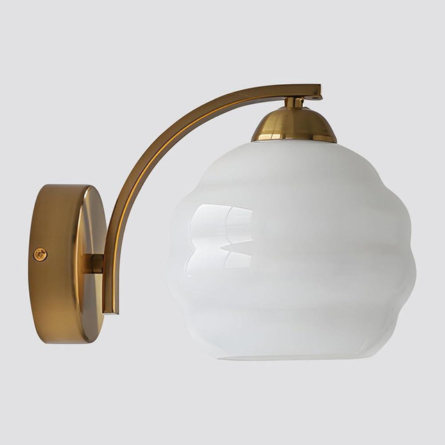 Flyrose White and Gold Bathroom Vanity Light Brass Wall Sconce Modern Globe Wall Sconce Mid Century Vanity Light Bedroom Wall Lamp Hallway Stairwell Wall Light Fixtures