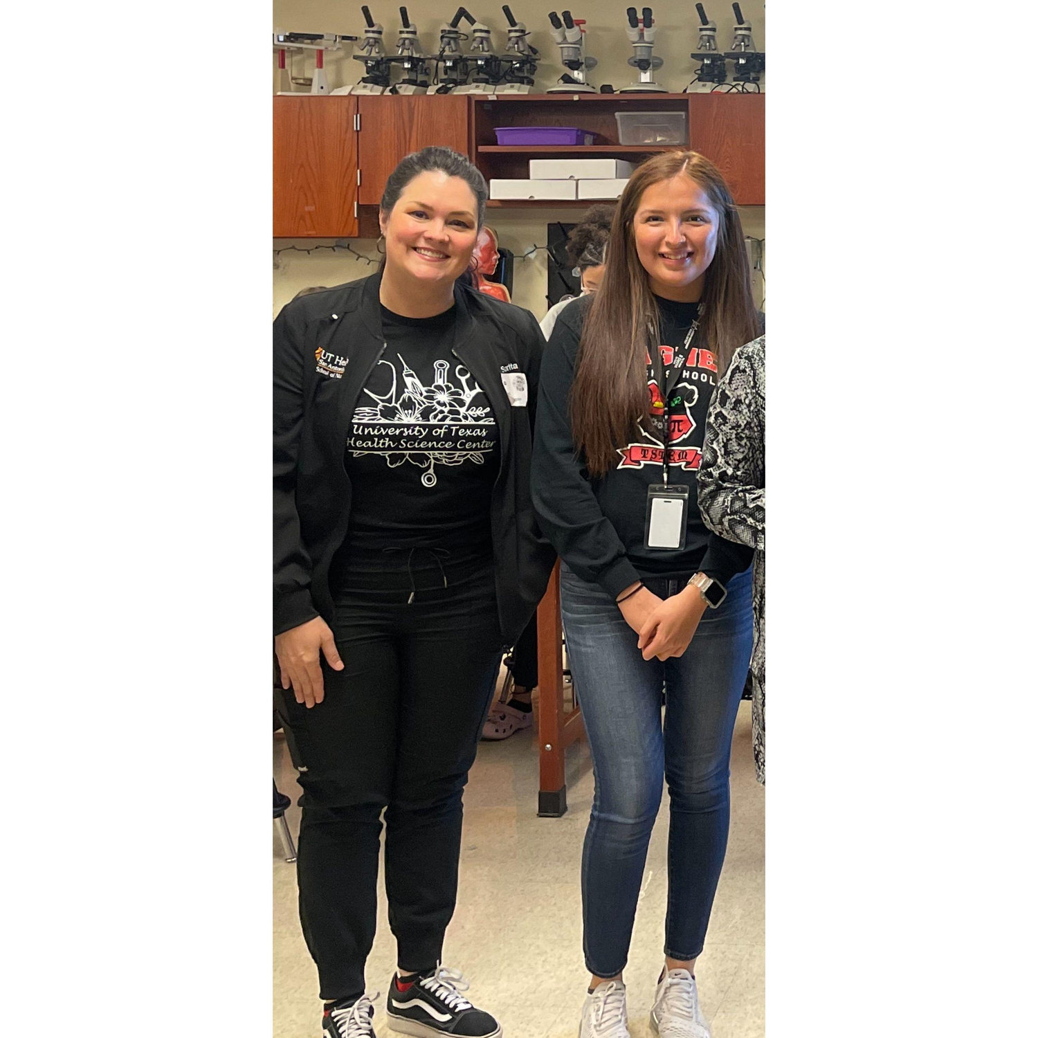 Karina as a Biomedical Teacher (with cool experiments and guest speakers) at our school we met at and worked together for 3 years.