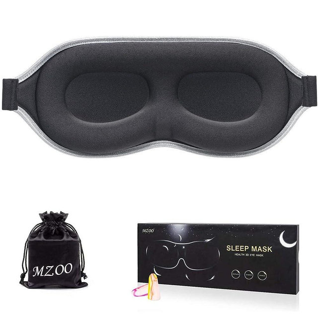 MZOO Luxury Sleep Mask for Back and Side Sleeper, 100% Block Out Light Sleeping Eye Mask for Women Men, Zero Eye Pressure 3D Contoured Night Blindfold, Breathable & Soft Eye Shade Cover Black