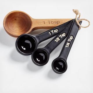 Wood and Black Ceramic 4-Piece Measuring Spoon Set