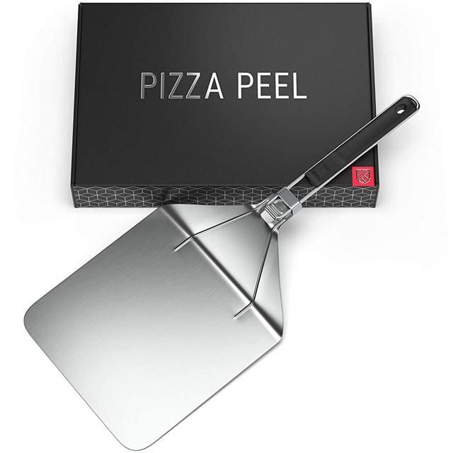 Pizza Peel by Kensington London - Folding, Space-Saver Ergonomic Handle with Corrosion-Resistant, Stainless Steel, Metal Turning Paddle