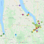 Google map of wedding weekend venues, hotels, restaurants, and things to do