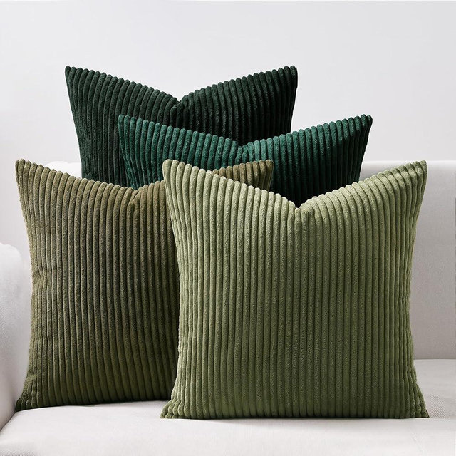 Topfinel Couch Throw Pillows Covers 18x18 Inch Set of 4,Olive Emerald Green Corduroy Decorative Cushion Case,Rustic Fun living room decor fundas para cojines