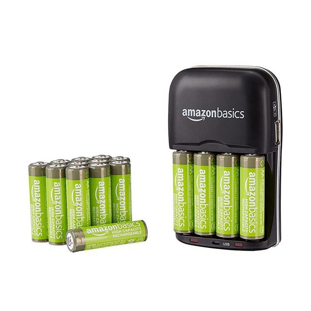 Amazon Basics 16 Pack AA High-Capacity 2,400 mAh Rechageable Batteries with 4-Hour Rapid Battery Charger Set, Overcharge Protection, Pre-Charged