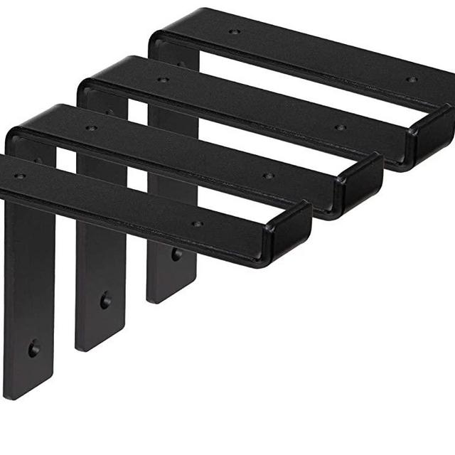 1/4" Thick Heavy-Duty Shelf Brackets - Rustic Modern Farmhouse Iron Metal Wall Floating Brace Support with Lip for DIY Open Shelving - Includes Hardware - Multiple Sizes Available 4-PK (7.25")