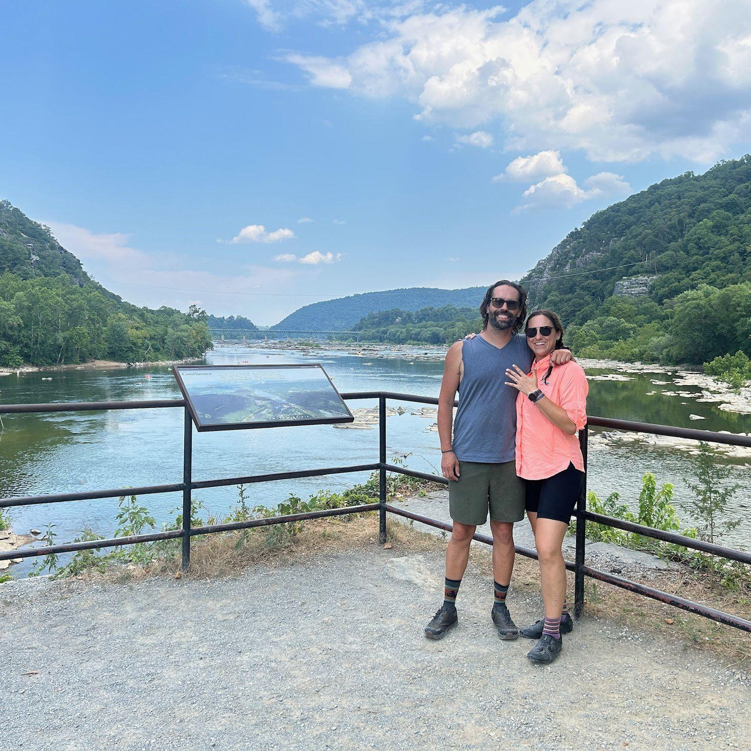 First picture post-engagement :) Right where the AT and the C&O Canal Towpath Trail intersect; four (?) days into our week-long bikepacking trip. We were smellin' real fresh right about now...