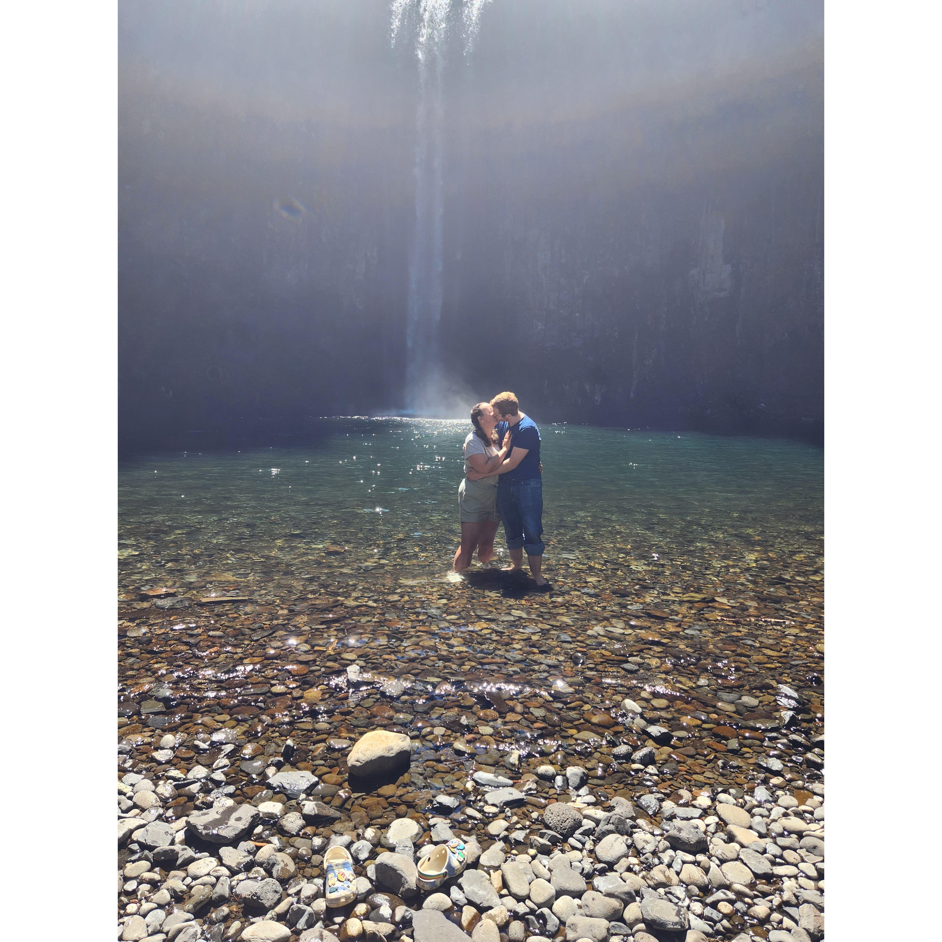 Oregon has over 200 known waterfalls, and Ethan and Samantha love to visit them together! This one is Abiqua Falls.