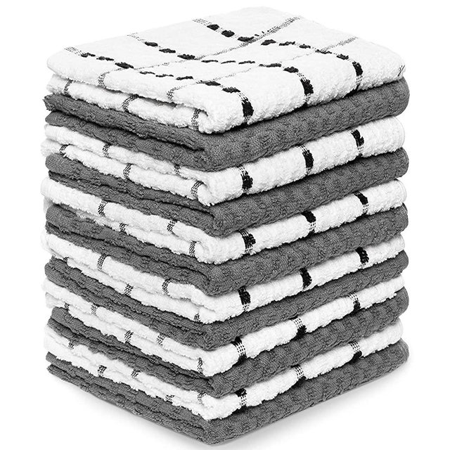 Kitchen Towels 12 Pack - Dish Towels and Dish Cloths - Hand Towel and Dishcloths Sets - 100% Soft Ring Spun Combed Cotton - Great for Cooking in Kitchen or Household Cleaning - Size 15" x 25" (Gray)