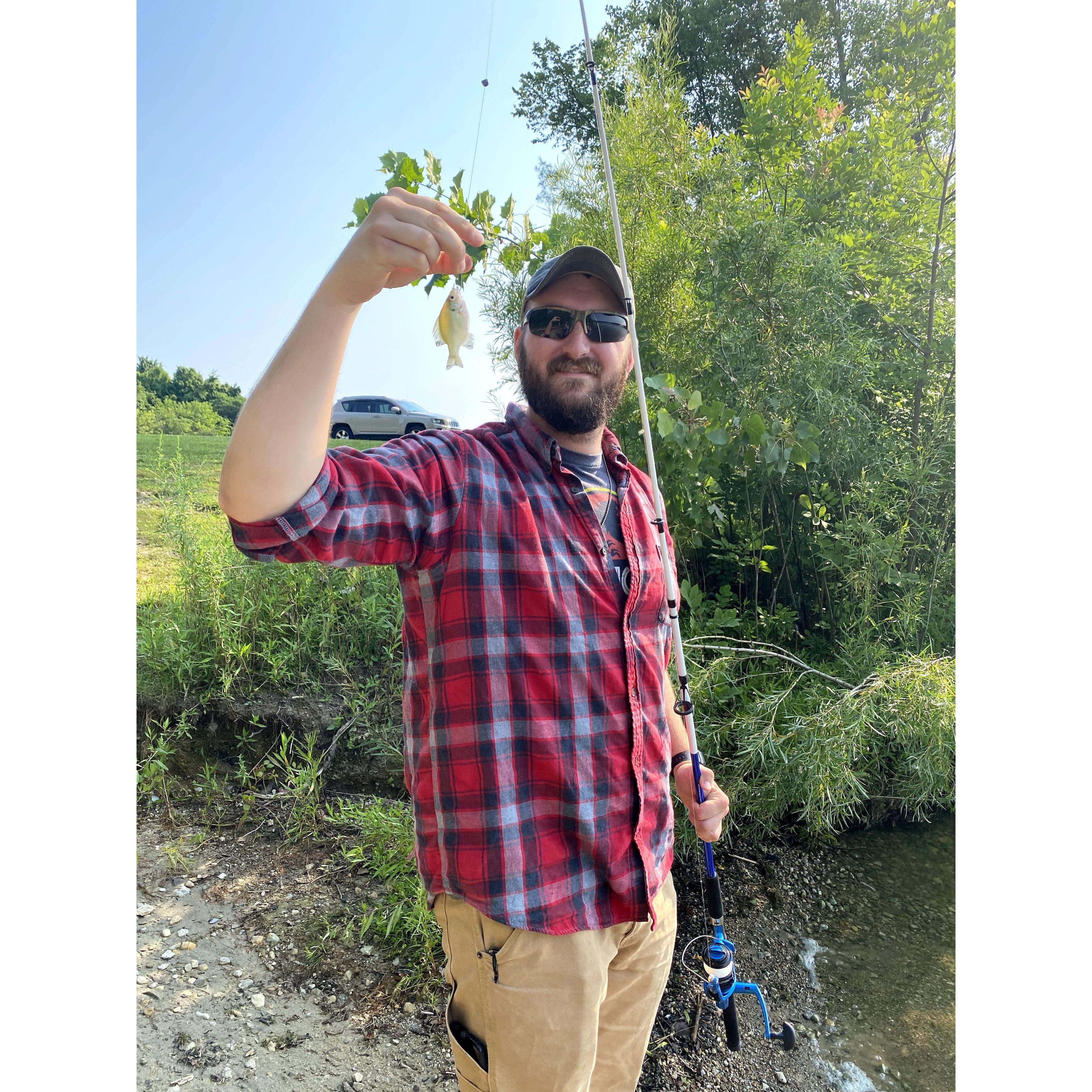 They continued their love for the outdoors through fishing together! This is Alex's first catch since childhood!