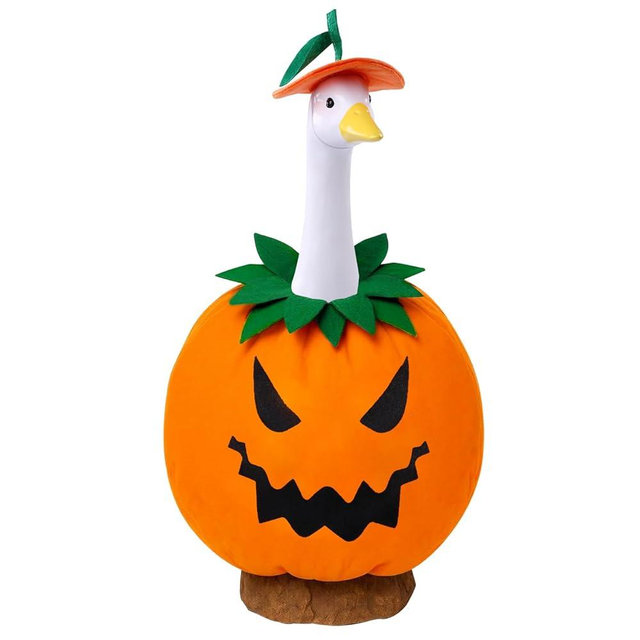 Vellibring Halloween Pumpkin Goose Outfit for 23" Porch Goose Cloths, Cement Plastic Duck Autumn Halloween Outdoor Patio Yard Lawn Art Decoration
