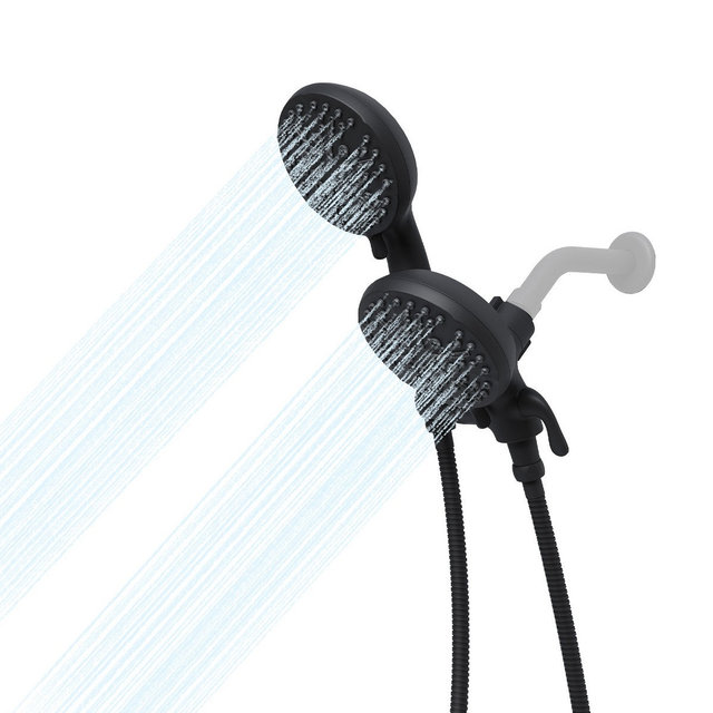 Garvee Family 3-Way Rain Shower Head and Handheld Set, Stainless Steel Hose, 5 Functions, Adjustable, Single Pack, Black