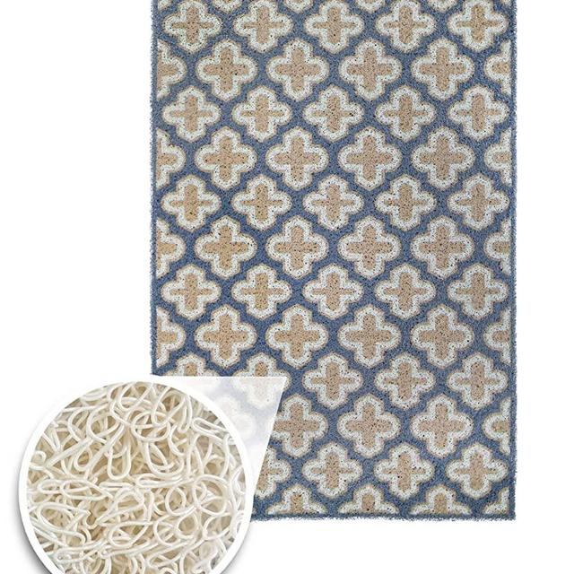 XL Doormat Indoor Outdoor 35” x 23” Front Door Mats Entry Floor Mats for Home Entrance, Kitchen, Bath, Shower, Garage, Outside Patio, Non Skid/Slip 100% Rubber Waterproof Flexible PVC (Blue Gold)