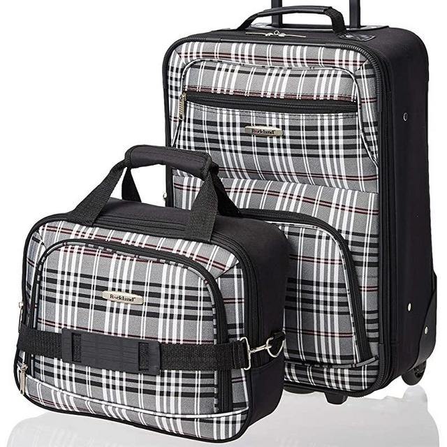 Rockland Fashion Softside Upright Luggage Set, Expandable, Black Plaid, 2-Piece (14/19)