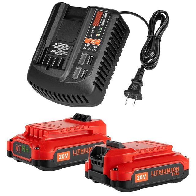 2Pack 20V 3.5Ah Battery and Charger Set for Craftsman 20V Lithium Battery CMCB202 CMCB204 CMCB206 CMCB201 CMCB100 CMCB104 Replacement for Craftsman V-20 Battery and Charger Kit