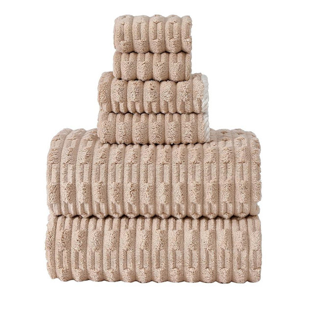 NAWIAOI 40x80 Inches Oversized Bath Sheets Extra Large Bath Towels Set of 6 for Adults Super Soft Quick Dry Light Weight Lint Free Absorbent Stripe Hanging Loop Microfiber Shower Towels (Beige, 6pcs)