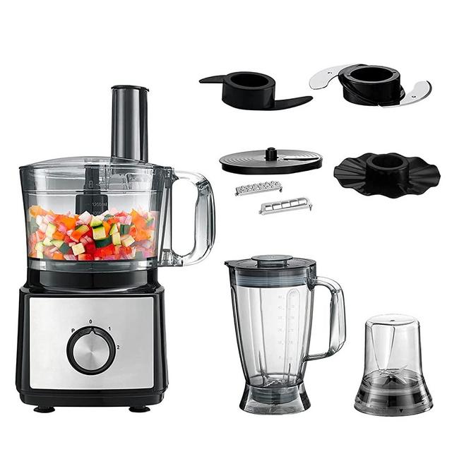 Kognita Blender and Food Processor Combo, 500W 8 in 1 Smart Kitchen Blender with 2 Speeds, 4 Stainless Steel Blades, Dough Blade and Emulsifying Disc for Chopping,Kneading,Shredding and Slicing - 6-Cup Bowl,Silver