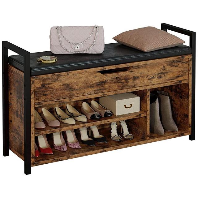 IRONCK Shoe Storage Bench, Entryway Bench with Lift Top Storage Box, Metal and Wood Small Bench for Entryway, 2-Tier Shoe Rack Organizer for Entryway, Bedroom, Hallway, Industrial, Vintage Brown