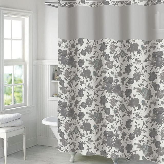 Hookless Snow White Faux Silk Shower Curtain with Peva Liner