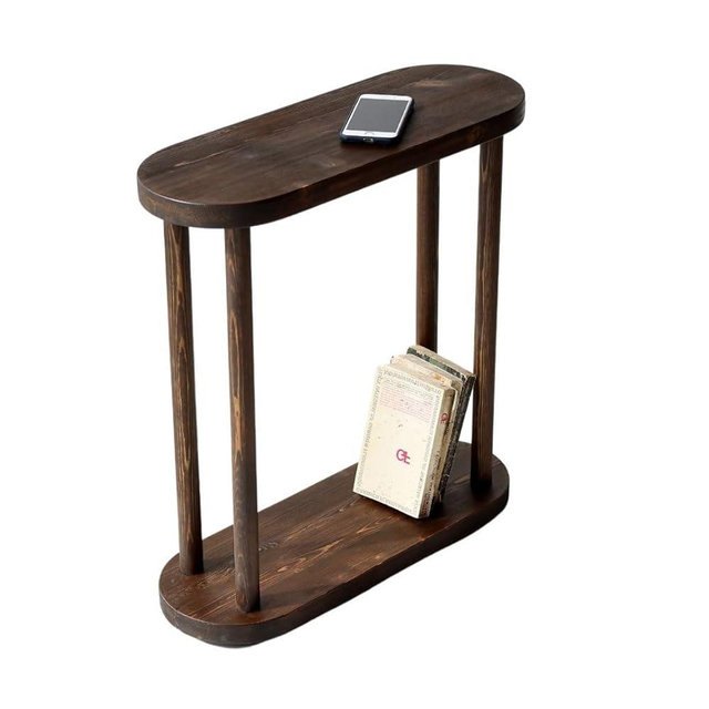 GENESIS WOODESIGN Oval Solid Wood Narrow Side Table, Slim Small Pedestal Coffee Table for Living Room, Modern Minimalist Design for Small Spaces, Recliner Drink Table (Dark Walnut, XLarge)