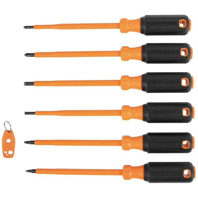 Klein Tools 85077INSR Insulated Screwdriver Set with Magnetizer, Made in USA, 1000V Electrical Screwdrivers, Phillips, Slotted, Square, 7-Piece