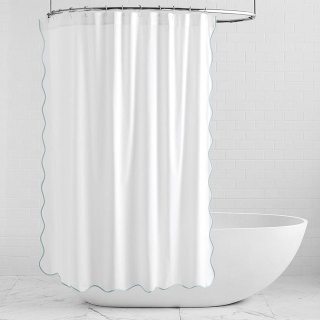 AERIN Scallop Shower Curtain, 72" X 72", Cloud Blue