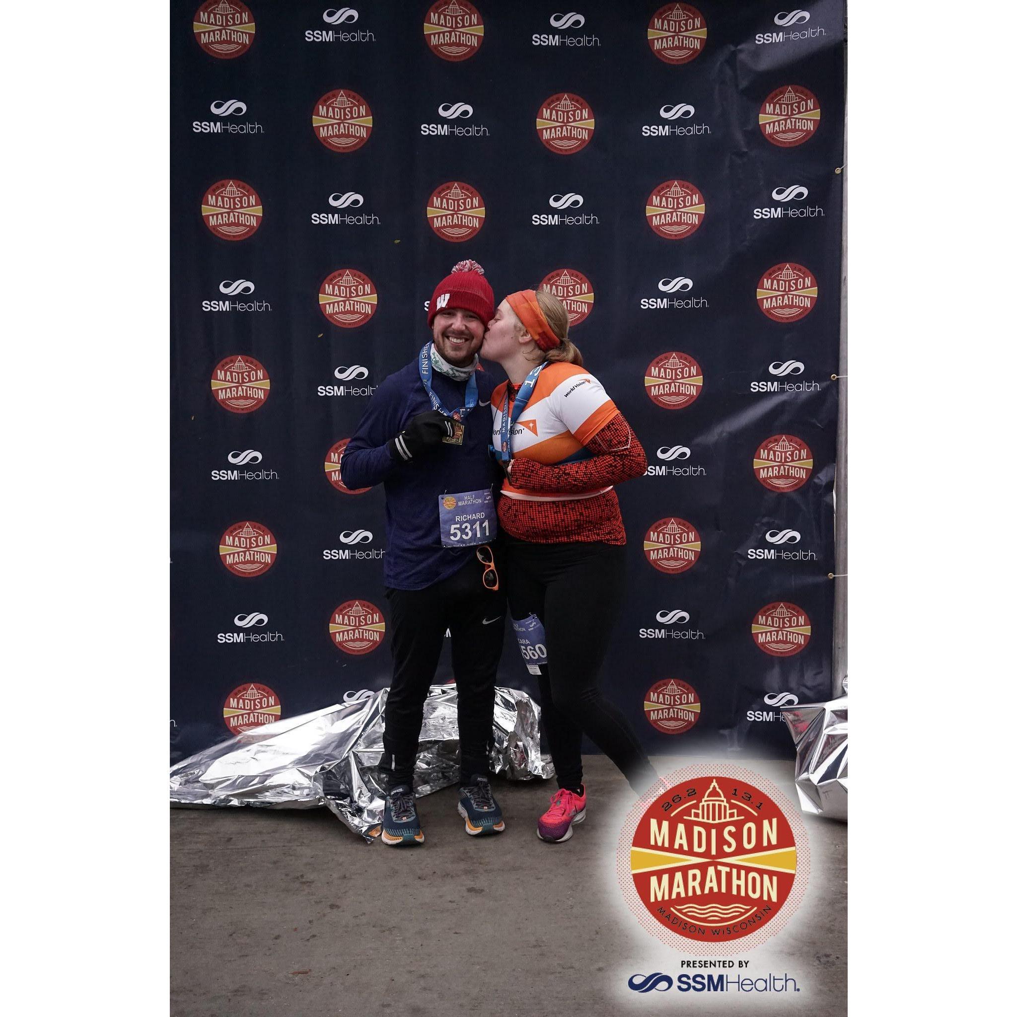 The first year that Cara and Richard ran the Madison Half