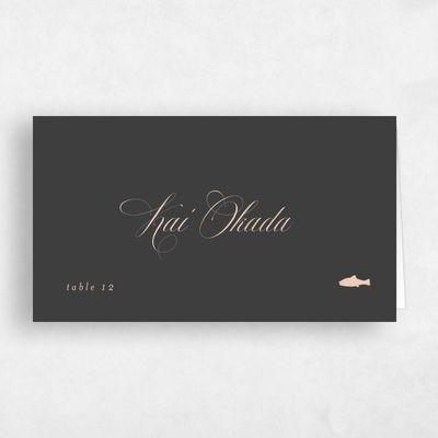 Dark Charcoal, Black Wedding Place Card - Thorn Fish