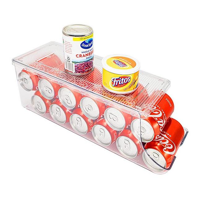 SCAVATA Soda Can Organizer for Refrigerator, Stackable Canned Food Pop Cans Container Can Holder Dispenser with Lid for Fridge Pantry Rack Freezer, Clear Plastic Storage Bins, Holds 12 Cans Each