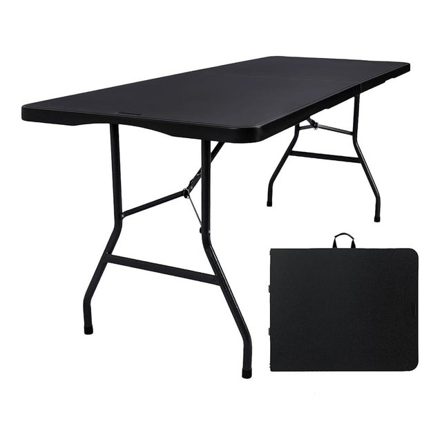 Byliable Folding Table 6ft Portable Heavy Duty Plastic Fold-in-Half 6 Foot Foldable Table Utility Dining Indoor Outdoor for Camping Picnic and Party, Black