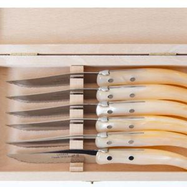 Berlingot Set of 6 Steak Knives in Natural, from Claude Dozorme