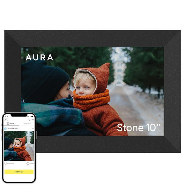 Aura Stone Digital Picture Frame - 10.1" HD Mat Display | Wirecutter's Best Digital Frame for Gifting - Send Photos Directly from Your Phone | Quick & Easy Setup Over WiFi - Free App | Black