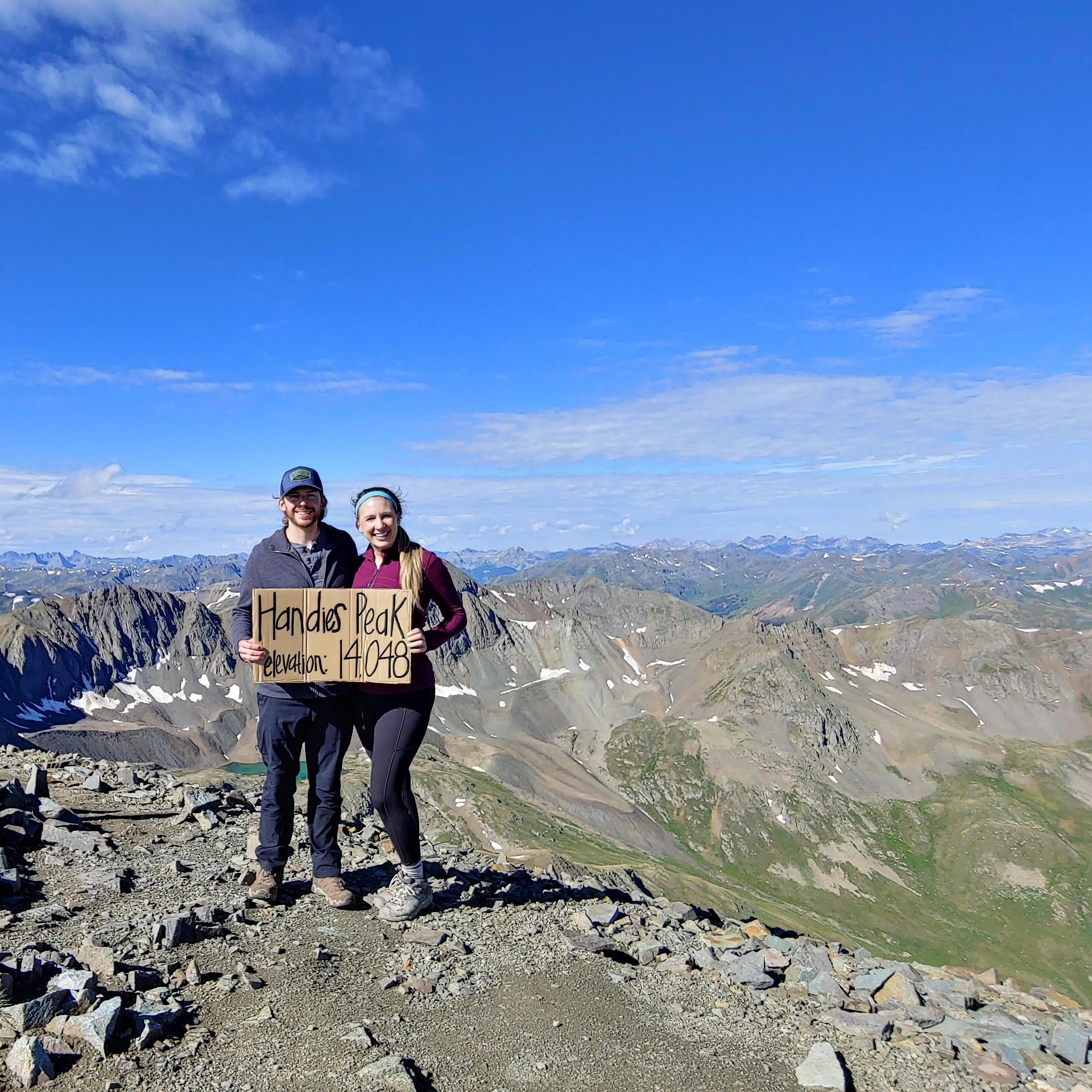 On the summit of Handies Peak. This was our first 14er together. July 2020