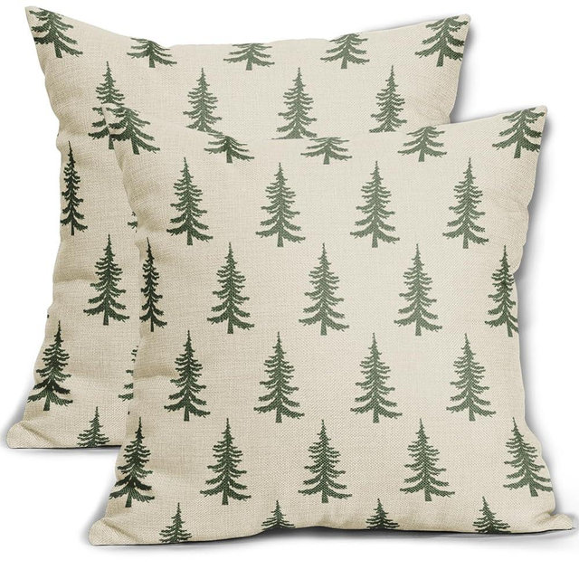 Christmas Tree Pillow Covers 18x18 Set of 2 Sage Green Xmas Tree Rustic Style Winter Decorative Outdoor Pillowcases Farmhouse Vintage Holiday Decorations Throw Cushion Case Decor for Couch Sofa Bed