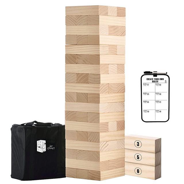 Large Tower Wooden Stacking Outdoor Games for Adults and Family Yard Lawn Blocks Games - Includes Rules and Carrying Bag-54 Pcs Premium Wood