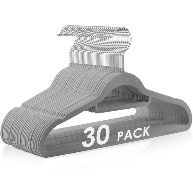DUDUCOFU Velvet Hangers Non Slip Felt Hangers, 30 Pack Grey Velvet Clothes Hangers Space Saving Slim with 360 Degree Swivel Hook for Suits Coats, Jackets, Pants, and Dress Clothes
